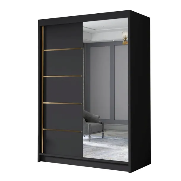 Szafa przesuwna LUNGO III z lustrem 120cm - pojemna garderoba-CZARNY