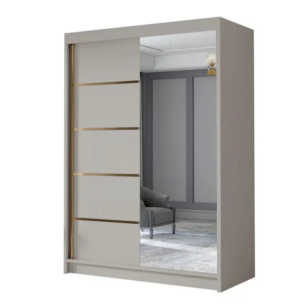 Szafa przesuwna LUNGO III z lustrem 120cm - pojemna garderoba-BEŻOWY