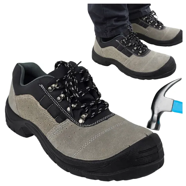 Buty robocze S1 skórzane zamszowe Półbuty Ochronne z Noskiem BHP Lekkie