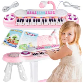 organy-pianinko-rozowe-z-mikrofonem-37-klawiszy-nagrywanie-mp3-taboret