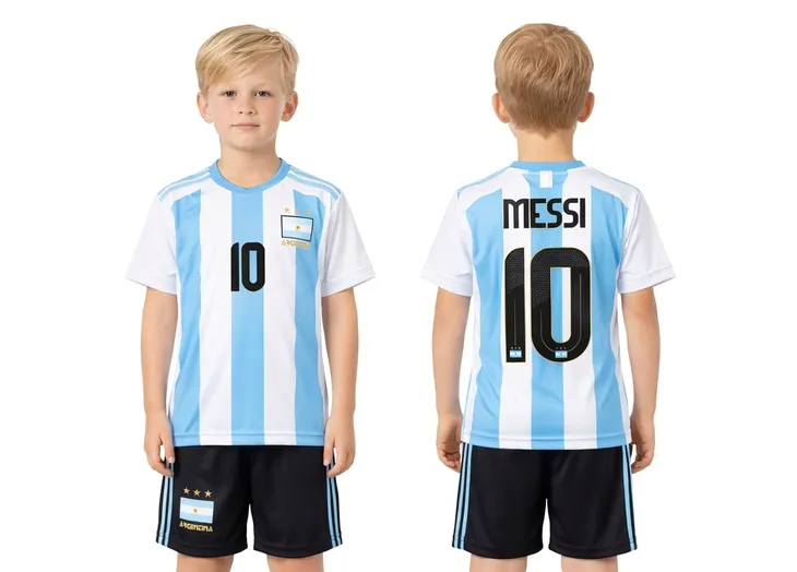 STRÓJ PIŁKARSKI - KOSZULKA SPODENKI - MESSI ARGENTYNA rozm. 116 cm