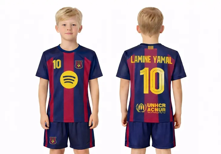 STRÓJ PIŁKARSKI - KOSZULKA SPODENKI - LAMINE YAMAL BARCELONA rozm. 140 cm