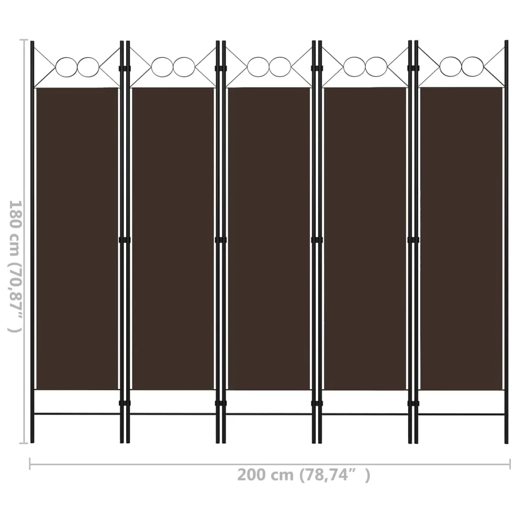 parawan-5-panelowy-brazowy-200-x-180-cm