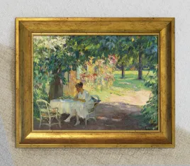 kobieta-w-letnim-ogrodzie-obraz-na-plotnie-w-drewnianej-ramie