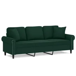 sofa-aksamitowa-3-osobowa-z-poduszkami-ciemnozielona-212x77x80-cm