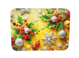 mata-stolowa-40x30-cm-swiateczne-stroiki-z-bombka-platki-sniegu-na-zlotym