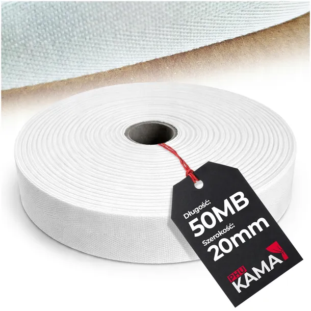 TAŚMA TASIEMKA BAWEŁNIANA ROLKA JODEŁKA BIALA KRAWIECKA OZDOBNA 20MM 50M