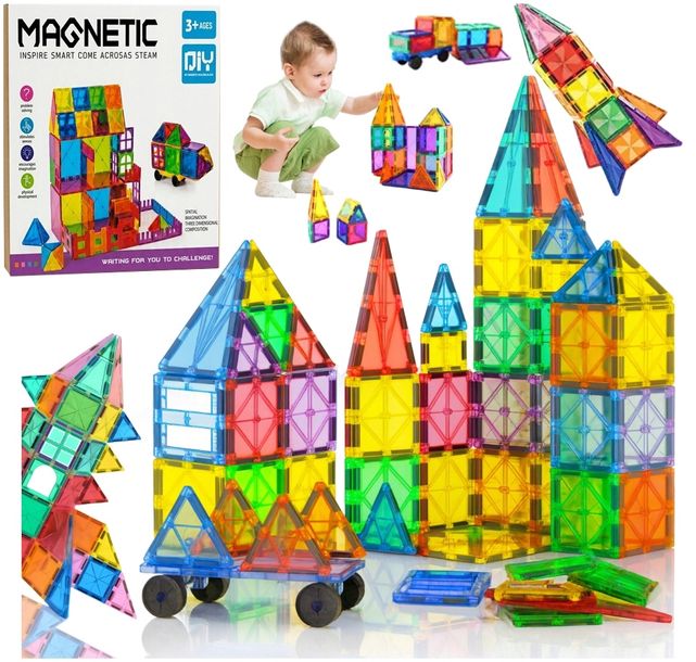 KLOCKI MAGNETYCZNE KONSTRUKCYJNE EDUKACYJNE ZESTAW 100 EL DUŻE PANELE 3D