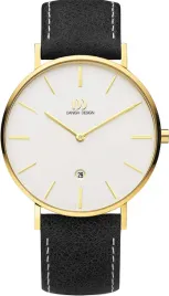 zegarek-danish-design-dz120698-czarny-skorzany-pasek-zlote-wskazowki-unisex