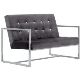 2-osobowa-sofa-z-podlokietnikami-ciemnoszara-chrom-i-aksamit