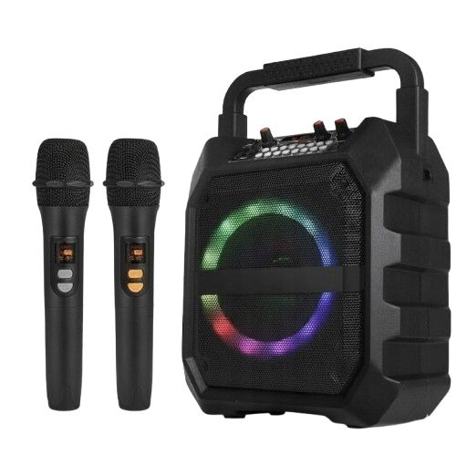 MOCNY GŁOŚNIK KARAOKE BLUETOOTH PRZENOŚNY ZESTAW 2 MIKROFONY BEZPRZEWODOWE
