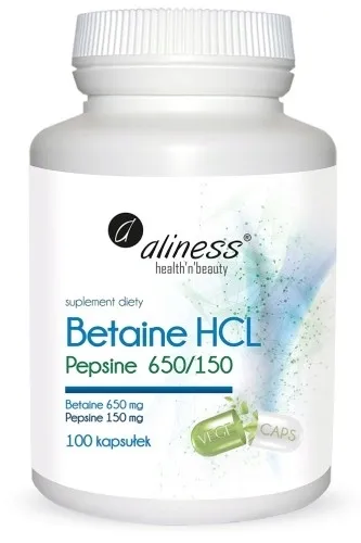 Aliness Betaina HCL 650 mg Pepsyna 150 mg 100 kapsułek