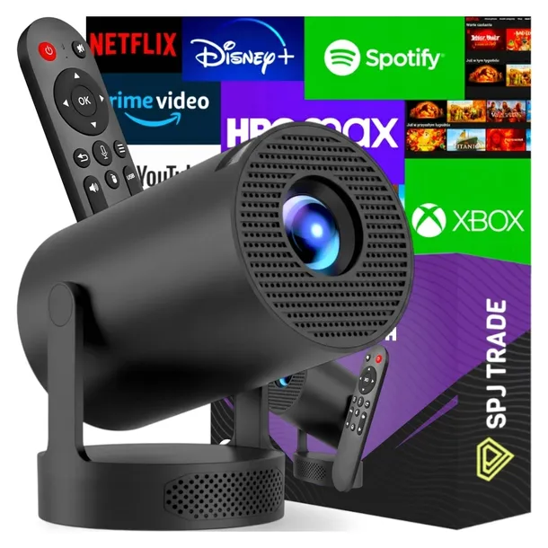 PROJEKTOR RZUTNIK ANDROID TV WIFI MINI 4K PRZENOŚNY SMART GŁOŚNIK OBROTOWY