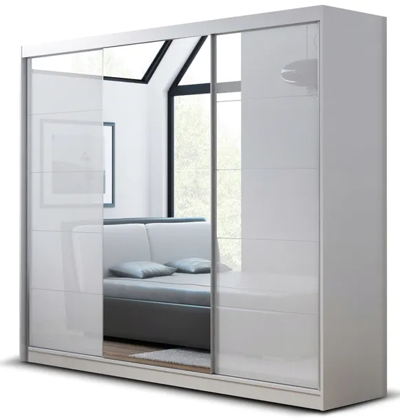 SZAFA PRZESUWNA GARDEROBA ARA 150 CM 3D2L BIAŁA - LACOBEL BIAŁY - LUSTRO