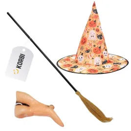 stroj-czarownicy-kostium-wiedzmy-przebranie-kapelusz-nos-miotla-halloween