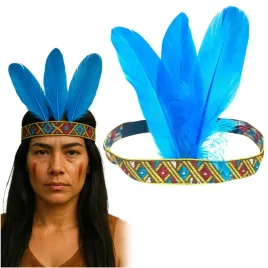 opaska-indianska-z-3-piorami-niebieska-na-gumce-indianin-karnawal-indianie