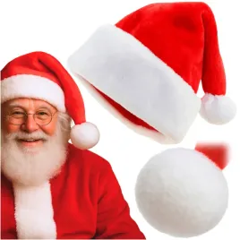 czapka-swietego-mikolaja-pluszowa-z-pomponem-swiateczny-stroj-mikolajki