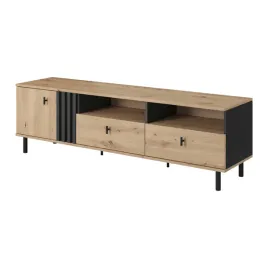 szafka-rtv-lamele-ligno-w-kolorze-dab-artisan-czarny-antracyt-165-cm