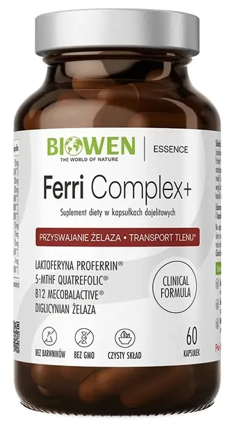 Biowen Żelazo Ferri Complex+ 60 kaps. KRĄŻENIE ODPORNOŚĆ ENERGIA