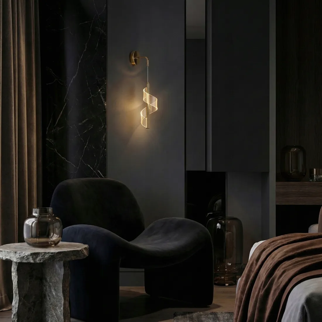 lampa-scienna-kinkiet-led-zlota-transparentna-spirala-pojedyncza-regulacja