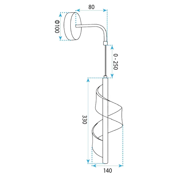 lampa-scienna-kinkiet-led-zlota-transparentna-spirala-pojedyncza-regulacja-dlugosc-wysokosc-33-cm