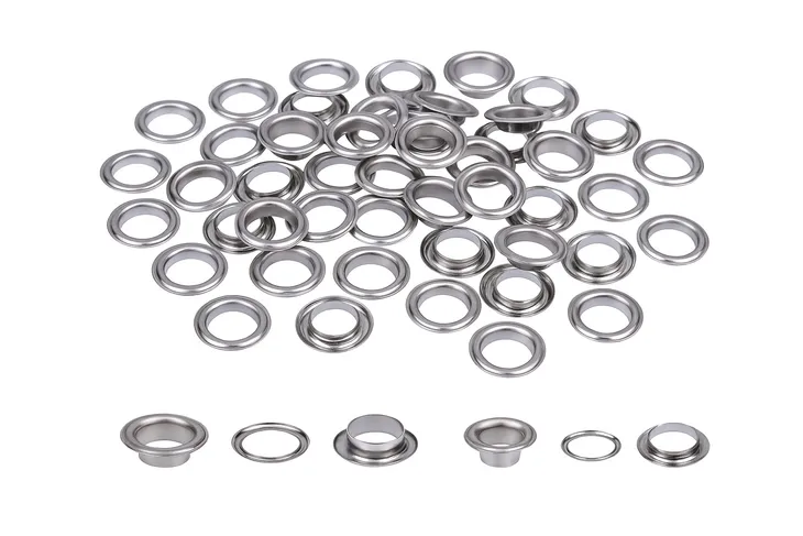 Oczka kaletnicze metalowe 6x10x5 mm – srebrne – 50 szt do toreb, pasków