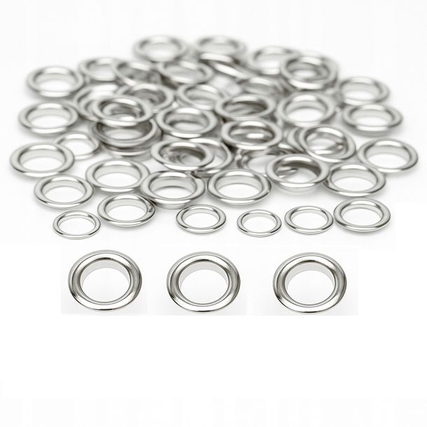 Oczka kaletnicze metalowe 8 mm (8x12,5x4 mm) srebrne 20 szt. do odzieży