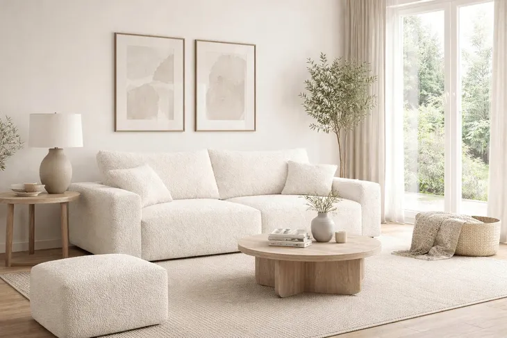 Sofa Milano z funkcją spania i pojemnikiem na pościel Boucle