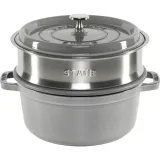 staub-la-cocotte-24cm-rund-mit-dampfeinsatz-graphitgrau