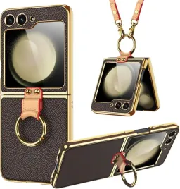 miimall-etui-skorzane-do-samsung-galaxy-z-flip-5-ring-pasek-szklo-lcd-braz