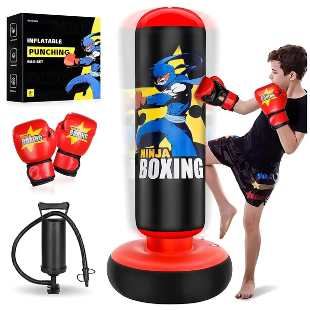 WOREK BOKSERSKI DLA DZIECI 168 CM DO MMA STOJĄCY Z RĘKAWICAMI POMPKĄ ZESTAW