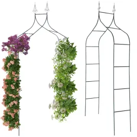 pergola-ogrodowa-metalowa-260-cm-luk-na-roze-bluszcz-kwiaty-zielona