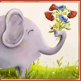 karnet-kw-slon-z-bukietem