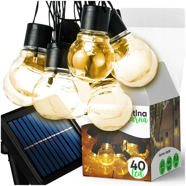 GIRLANDA SOLARNA LED OGRODOWA ŚWIETLNA LAMPKI SOLARNE ŻARÓWKA 9,6 M 40 LED