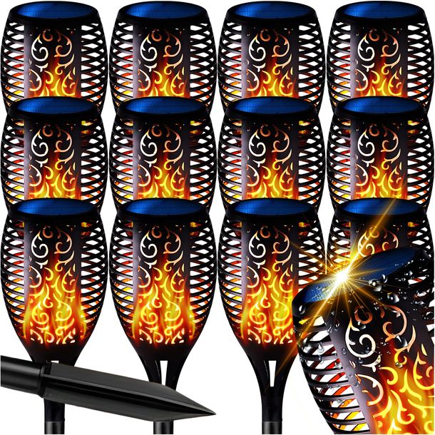 12x LAMPKI SOLARNE LED POCHODNIA OGRODOWA WBIJANE PŁOMIEŃ OGIEŃ OGRODOWE