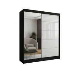 szafa-przesuwna-2d-100x205-czarna-lustro-lacobel-bialy-polysk-niska