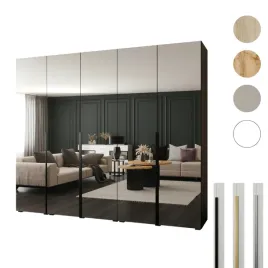 szafa-otwierana-250x60x237-czarna-lustro-pelne-styl-premium-cichy-domyk