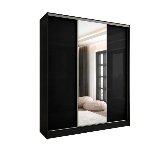 SZAFA PRZESUWNA 3D 190x250 CZARNA 2xLACOBEL CZARNY -POŁYSK- LUSTRO - WYSOKA