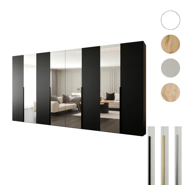 Szafa otwierana 400x60x237 Czarna 4x Lustro – STYL PREMIUM - CICHY DOMYK