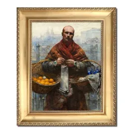 smieszny-obraz-na-prezent-testoviron-pomaranczarka-parodia-w-ramie-zlotej