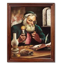 portret-zyda-z-pieniazkiem-zyd-na-szczescie-obraz-rama-brazowa-na-prezent