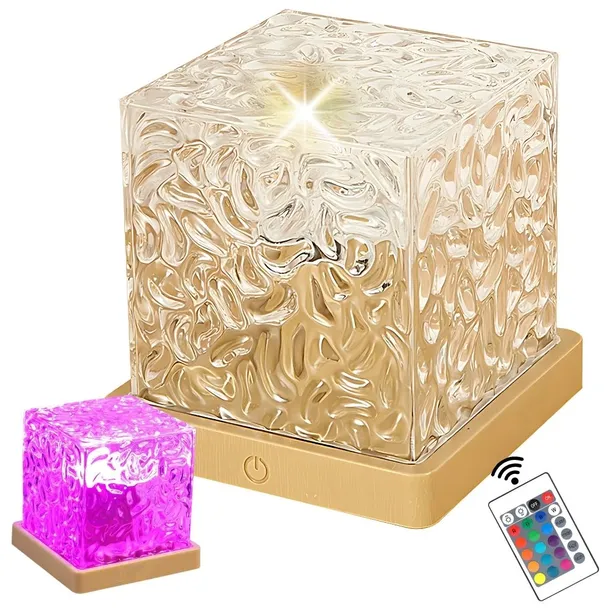 LAMPKA KRYSZTAŁ RGB Z PILOTEM USB NASTROJOWA DEKORACYJNA KOSTKA NOCNA