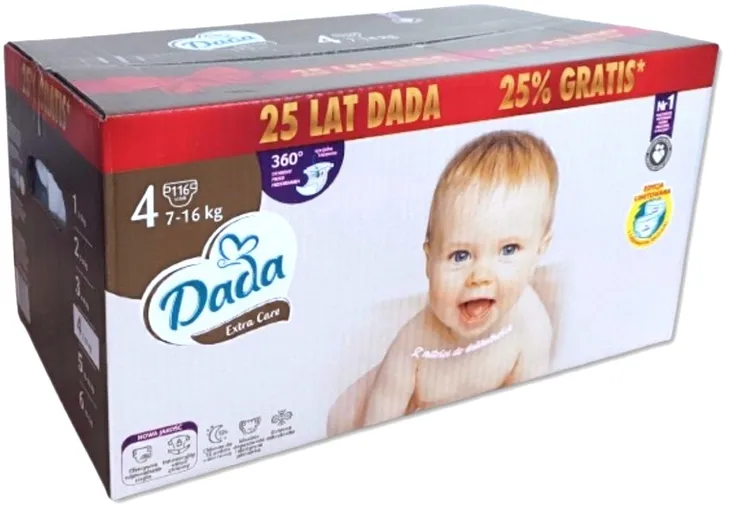 Dada pieluchy jednorazowe Extra Care 4 MAXI 7-16 kg 116 szt. 25LAT