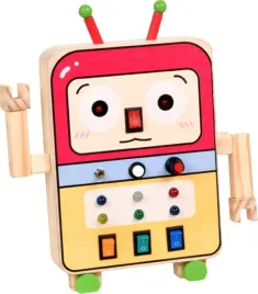 tablica-edukacyjna-montessori-robot-led-8-przelacznikow-drewniana