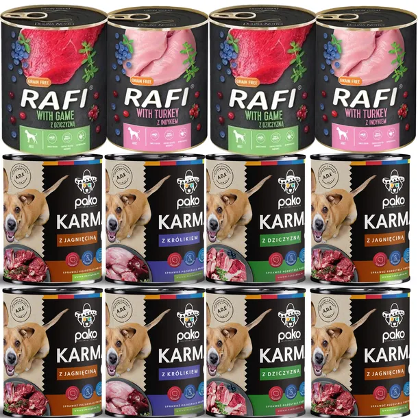 RAFI PAKO DOLINA NOTECI KARMA MOKRA DLA PSA PUSZKA MIX SMAKÓW 12 x 800 G