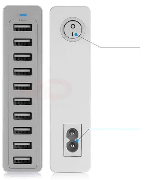 ladowarka-scienna-10-portow-usb-50-w-10a-stan-nowy-kolor-szary
