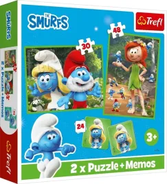 puzzle-2w1-memos-wesole-zabawy-smerfow-trefl