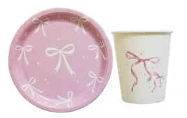 kubeczki-talerzyki-18cm-w-rozowe-kokardki-zestaw-papierowy-urodzinowy
