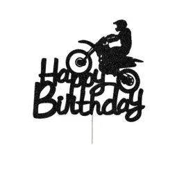 topper-na-tort-happy-birthday-motocykl-22-cm-brokatowy-czarny-topper-motor