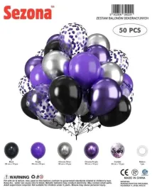 balony-czarne-fioletowe-konfetti-50szt